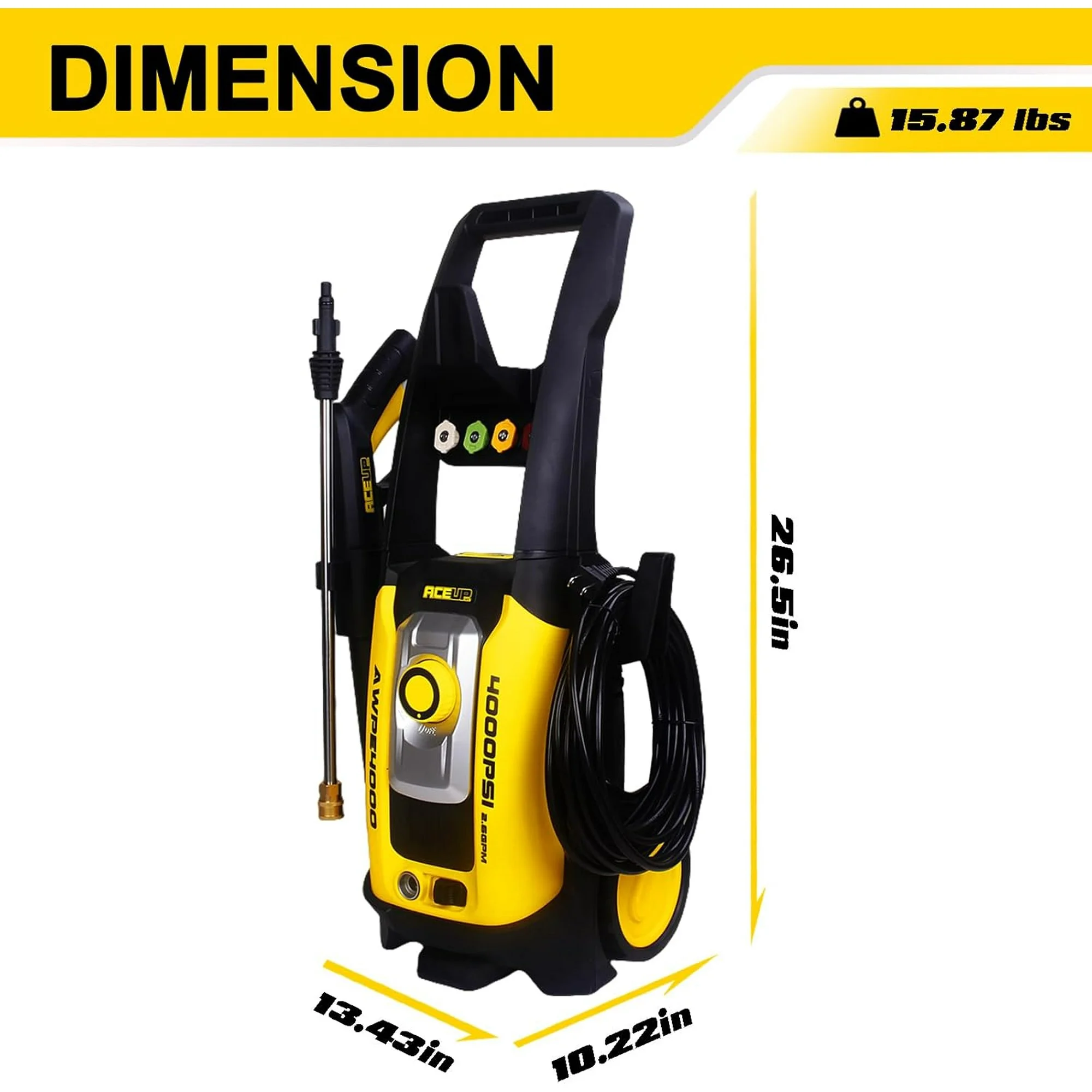 Aceup Energy 4000 PSI 2.6GPM Portable Electric Pressure Washer for Cars Fences Patios Driveways, Lightweight - AceupEnergy