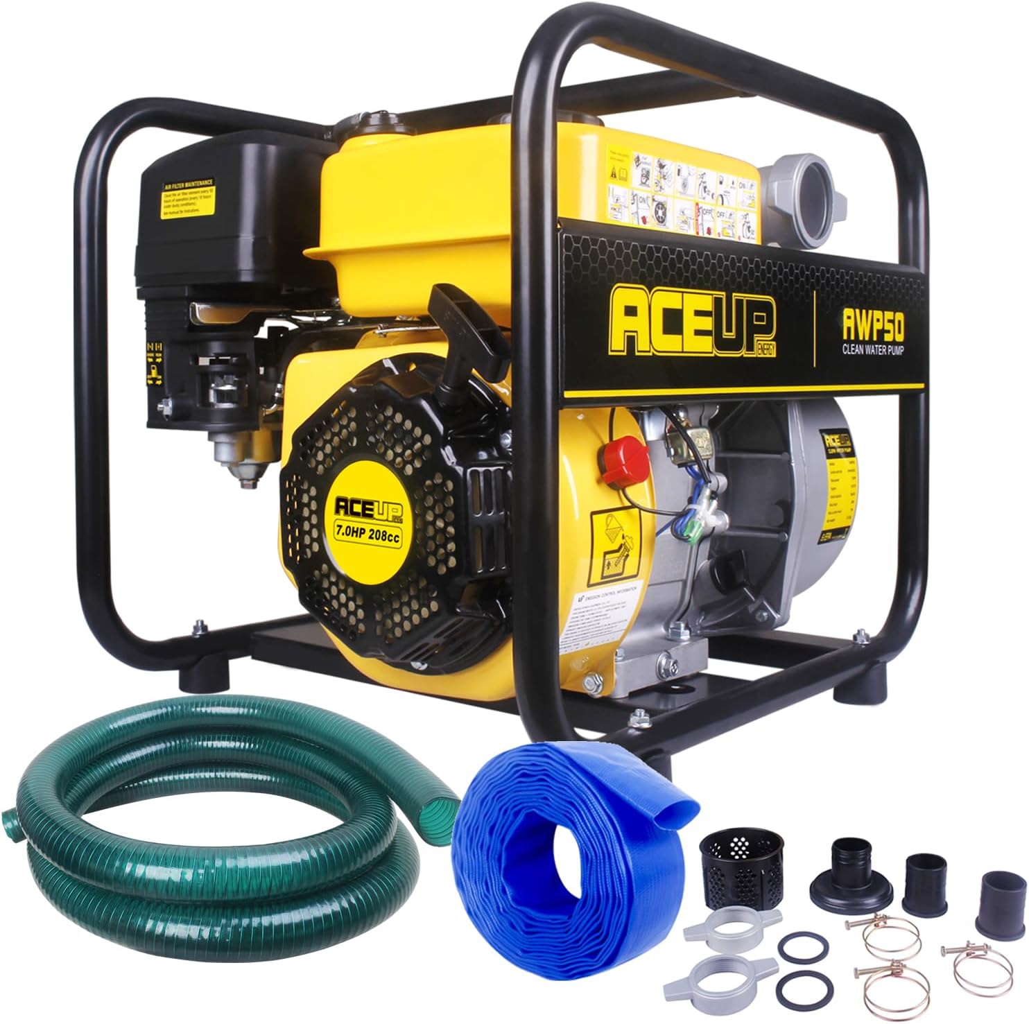 Aceup Energy 2 In. Portable Irrigation Pump | Semi Water Pump-158 GPM 7HP 208cc Portable Irrigation Pump with Hose - AceupEnergy