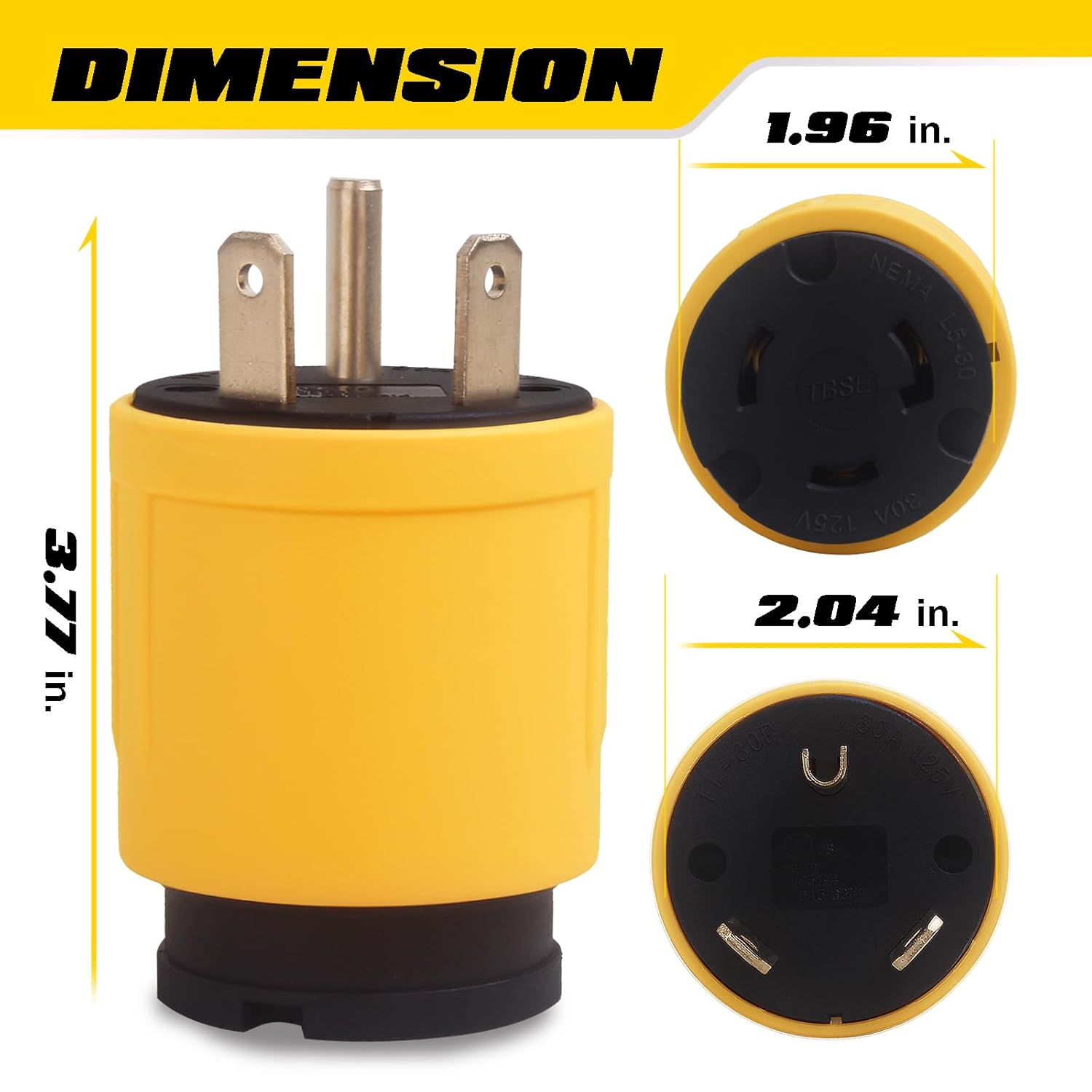 RV Adapter, 30 Amp NEMA TT-30P 3-Prong Twist-Lock Power Male Plug to L5-30R Female Outlet Output 125V, Generator Power Adapter - AceupEnergy