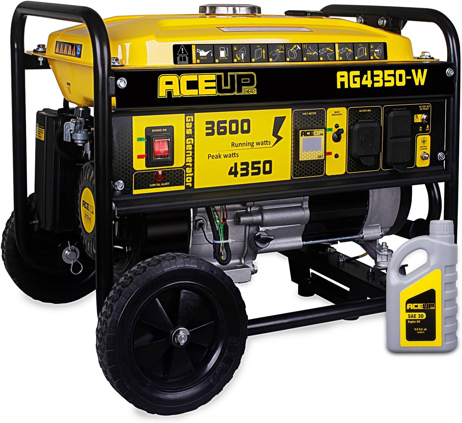 Aceup Energy Portable Generator 4350 Watt Gas Powered Equipment with Wheel Kit & Oil, 4000W Generator EPA & CARB Compliant - AceupEnergy