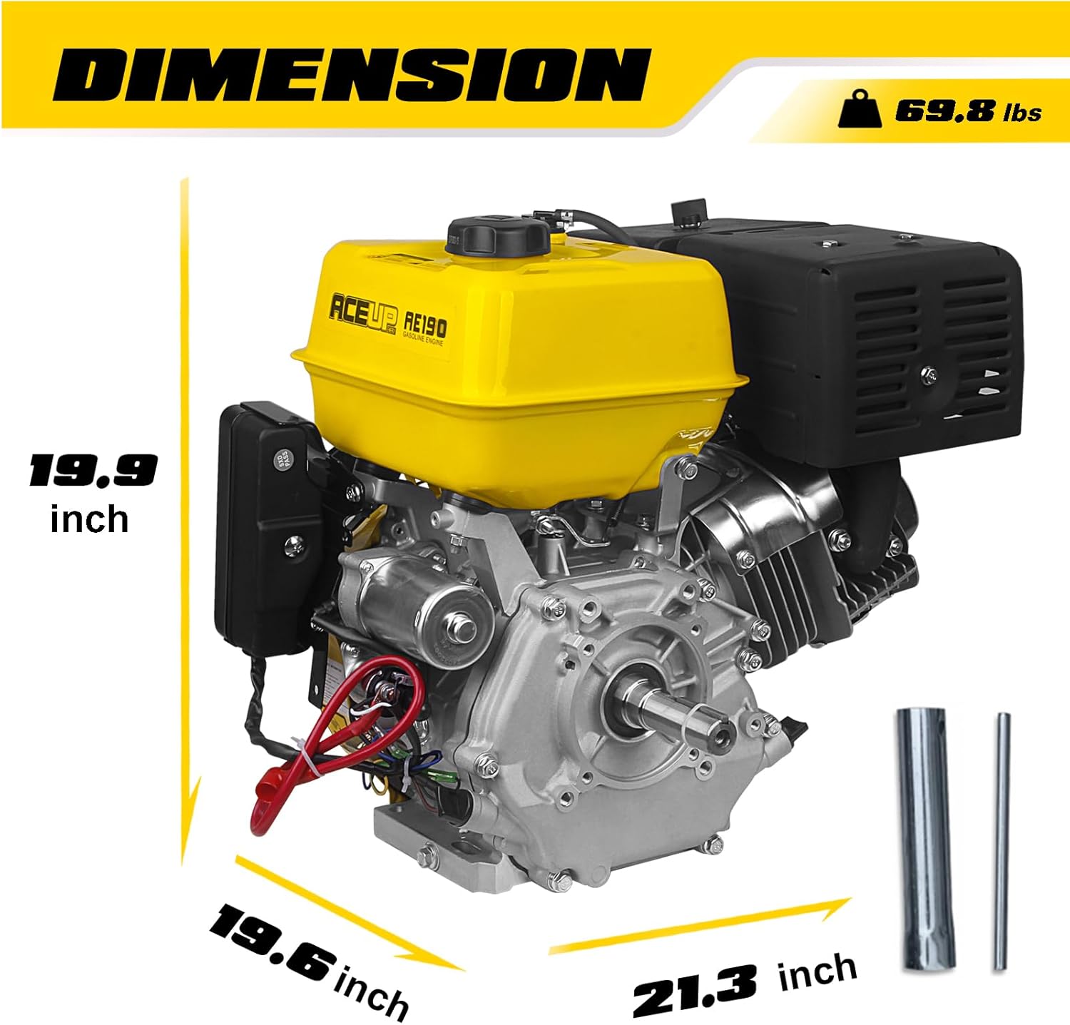 Aceup Energy 15HP 420cc Gas Engine Horizontal Shaft, 4 Stroke OHV Gas Motor with Electric Start, Shaft 1" (25.4mm) Diameter, 3.48" Long, 1/4" Keyway - AceupEnergy