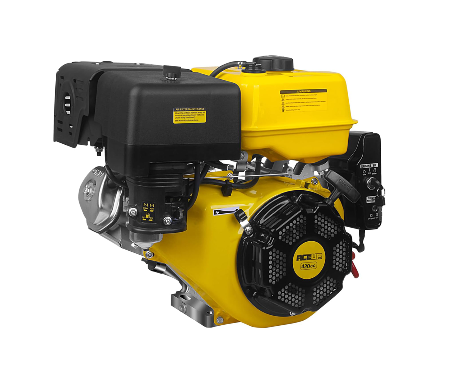 Aceup Energy 15HP 420cc Gas Engine Horizontal Shaft, 4 Stroke OHV Gas Motor with Electric Start, Shaft 1" (25.4mm) Diameter, 3.48" Long, 1/4" Keyway - AceupEnergy