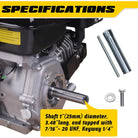 Aceup Energy 9HP 274cc Gas Engine Horizontal Shaft, 4 Stroke OHV Gas Motor, Shaft 1" (25mm) Diameter Recoil Start - AceupEnergy