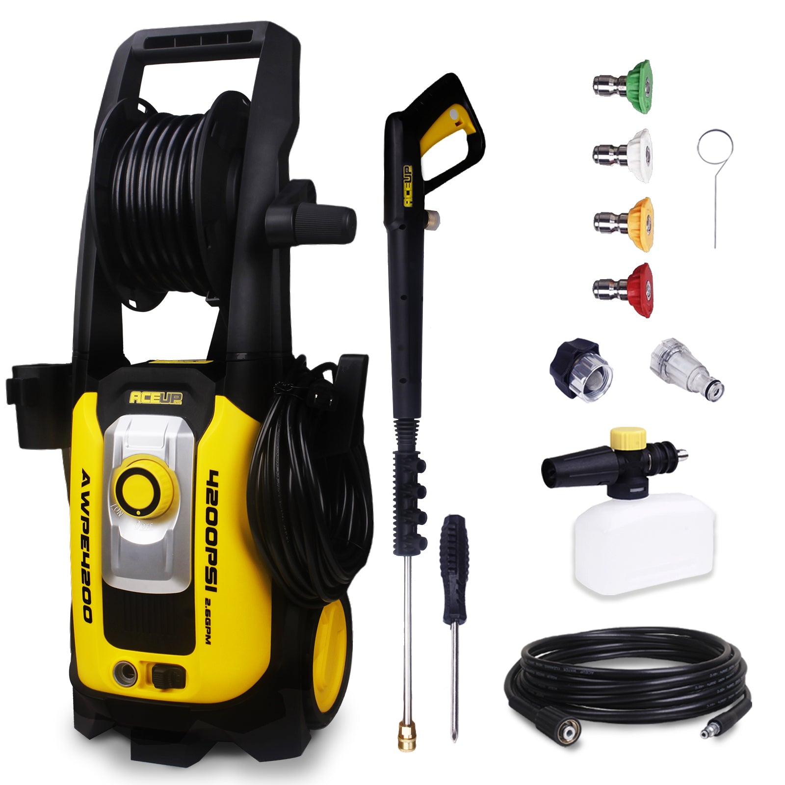 Aceup Energy 4200 PSI Poratble Electric Pressure Washer, Electric Powered for Washing Cars Fences Patios Driveways Lightweight