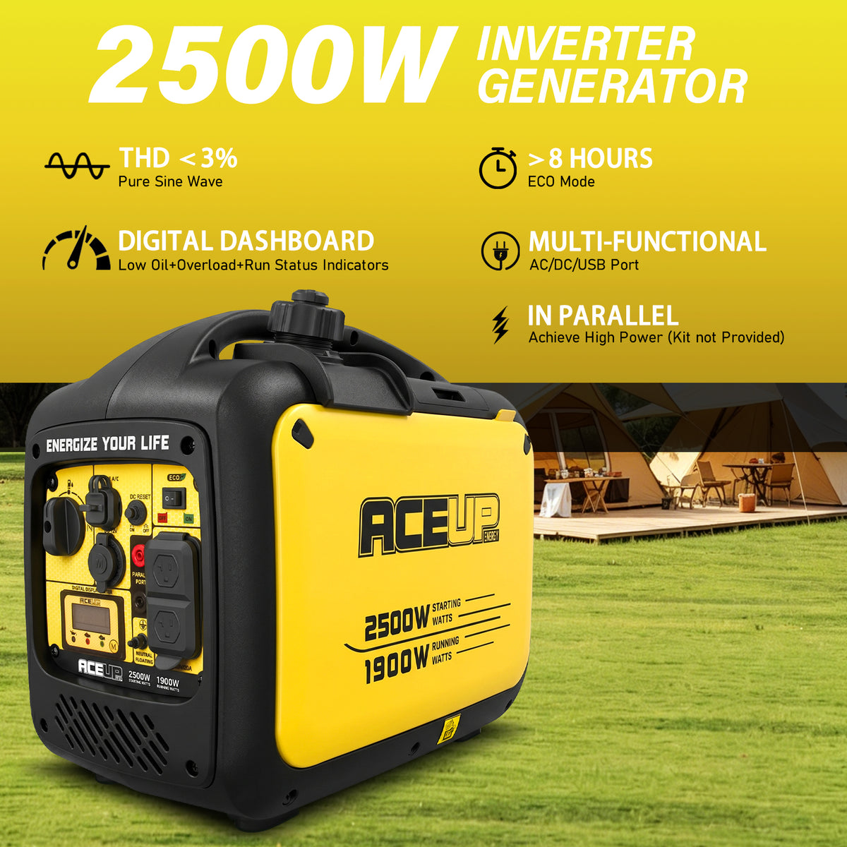 2500W Inverter Gas Generator, Portable & Quiet for Camping,Home,RV Backup Power,4-Stroke,Lightweight
