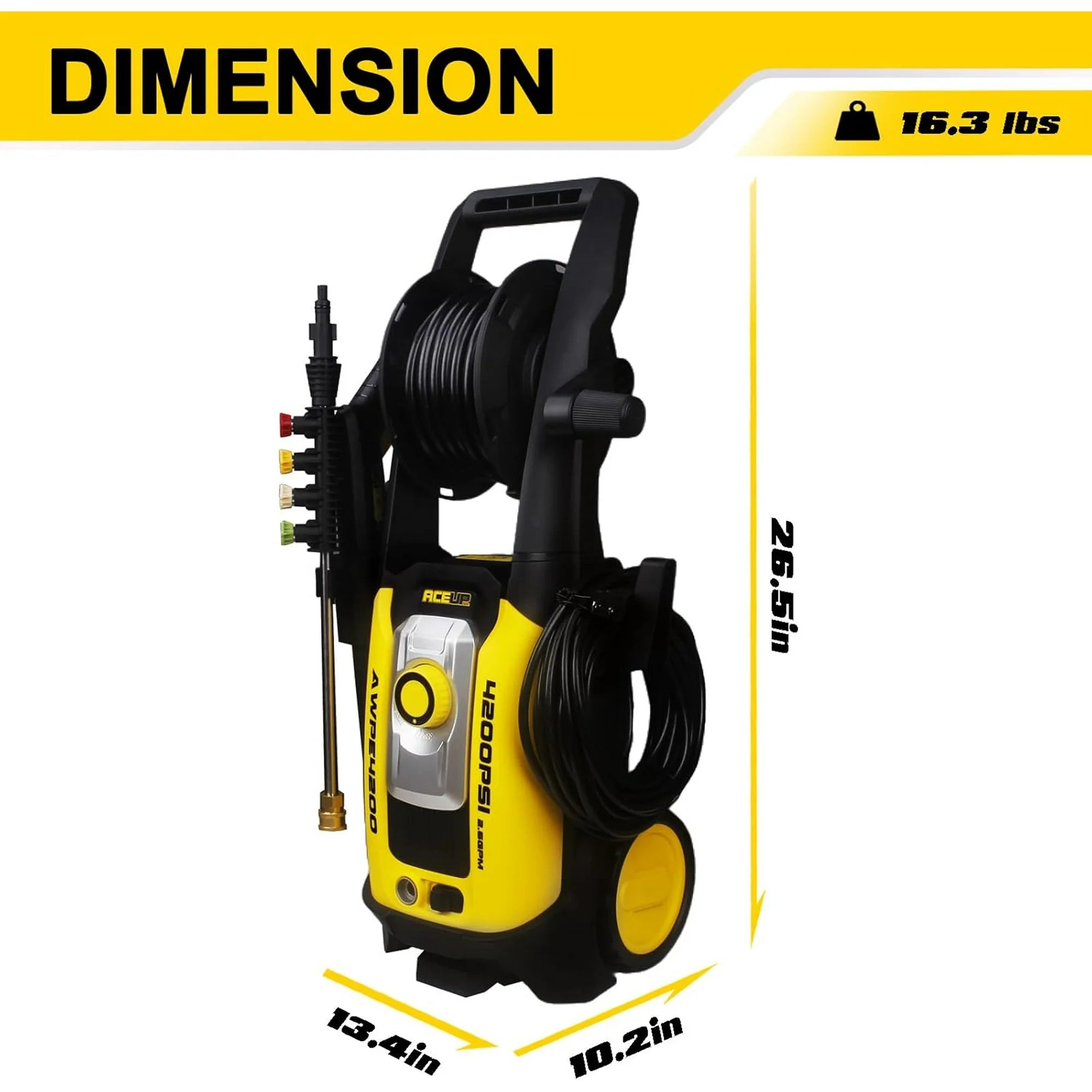 Aceup Energy 4200 PSI Poratble Electric Pressure Washer, Electric Powered for Washing Cars Fences Patios Driveways Lightweight