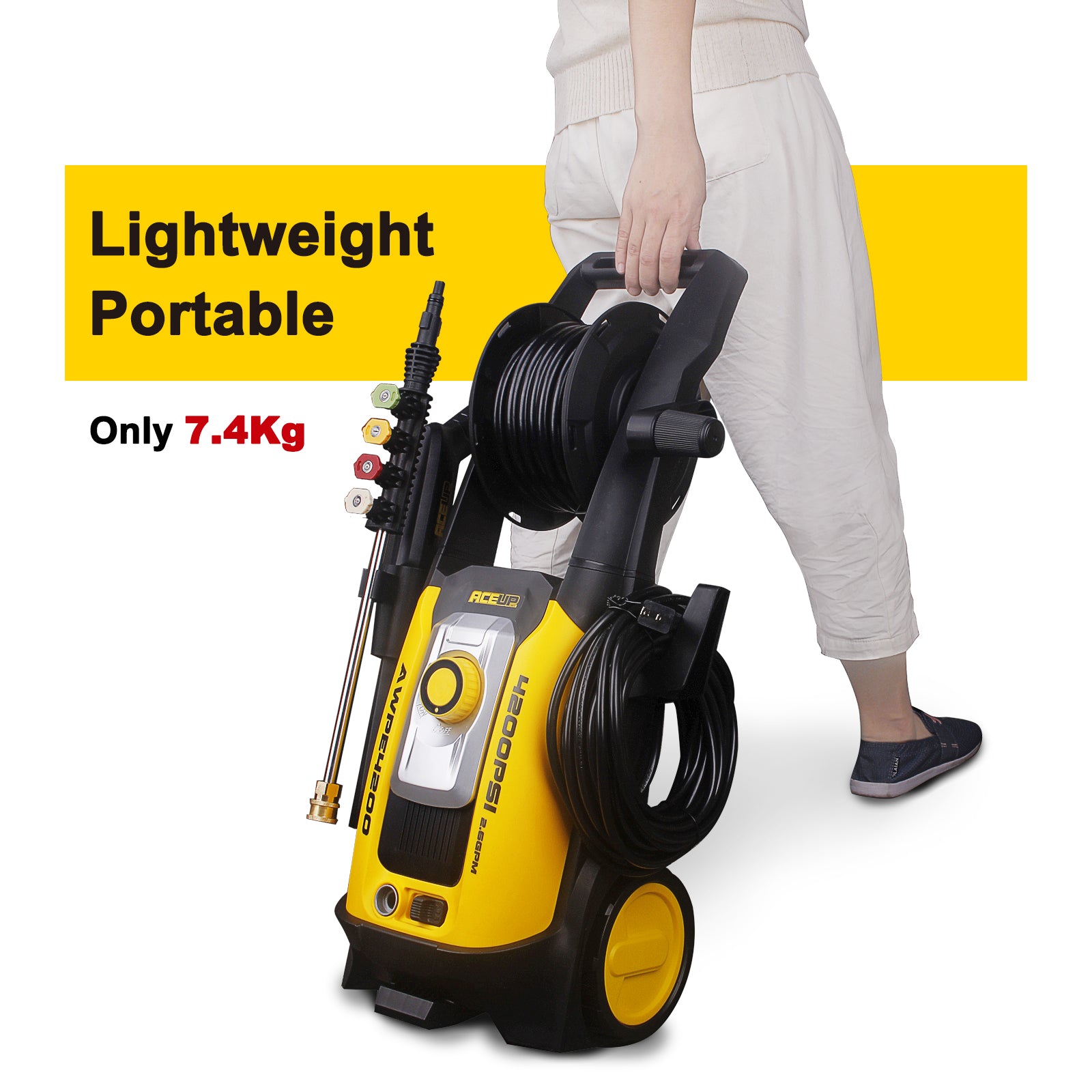 Aceup Energy 4200 PSI Poratble Electric Pressure Washer, Electric Powered for Washing Cars Fences Patios Driveways Lightweight