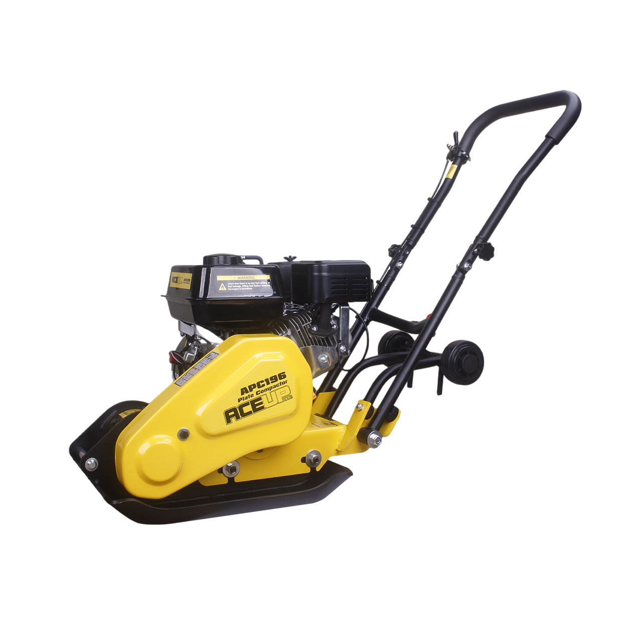 Aceup Energy Plate Compactor 6.5HP 196cc Gas, 21x14.6inch Plate 2700lbs Gas Compaction Force 5500VPM, Ground Compactor Tamper Pavement Compaction Rammer with Wheel - AceupEnergy