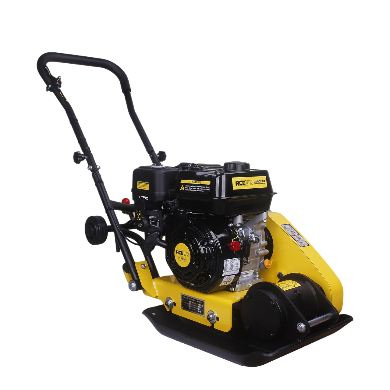 Aceup Energy Plate Compactor 6.5HP 196cc Gas, 21x14.6inch Plate 2700lbs Gas Compaction Force 5500VPM, Ground Compactor Tamper Pavement Compaction Rammer with Wheel - AceupEnergy