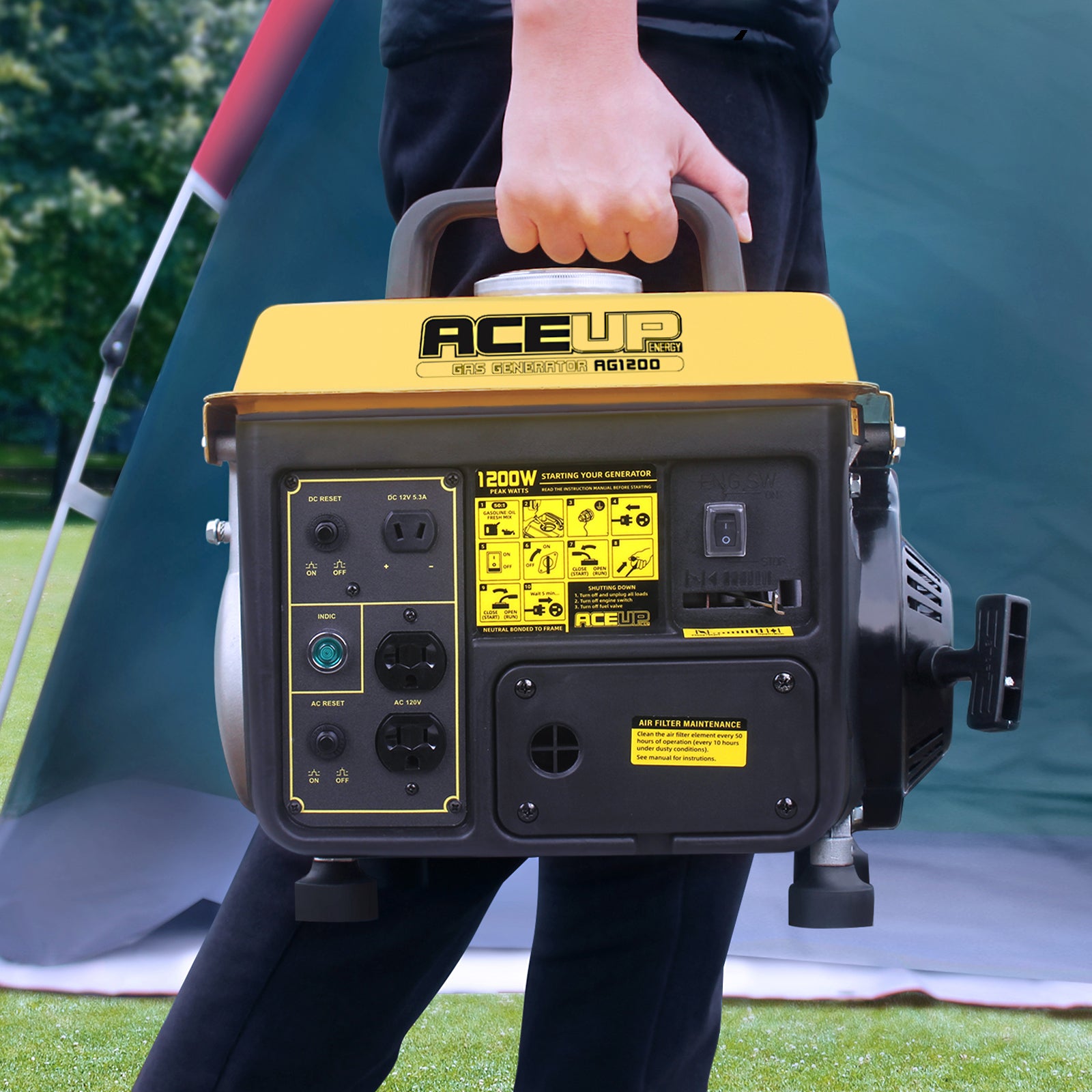 Aceup Energy 1200W 2-Stroke Portable Gas Generator | Small Generator C ...