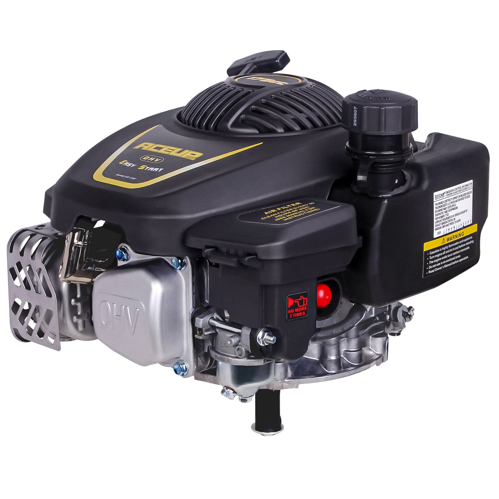 Aceup Energy Gas Engine Vertical Shaft, 4.4HP 173cc 4-Stroke OHV Gas Motor for Lawn Mower, EPA Compliant - AceupEnergy