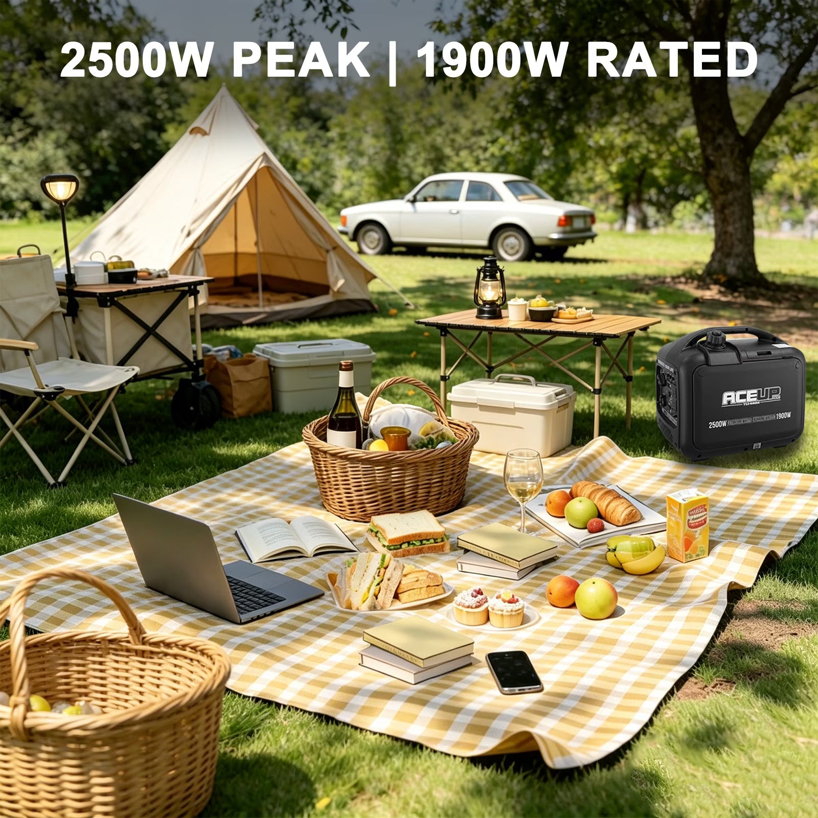 Aceup Energy 2500W Inverter Gasoline Generator, Lightweight & Quiet & Portable for Home Backup,RV Camping,Pure Sine Wave,2500W Peak,1900W Rated|TI2400X