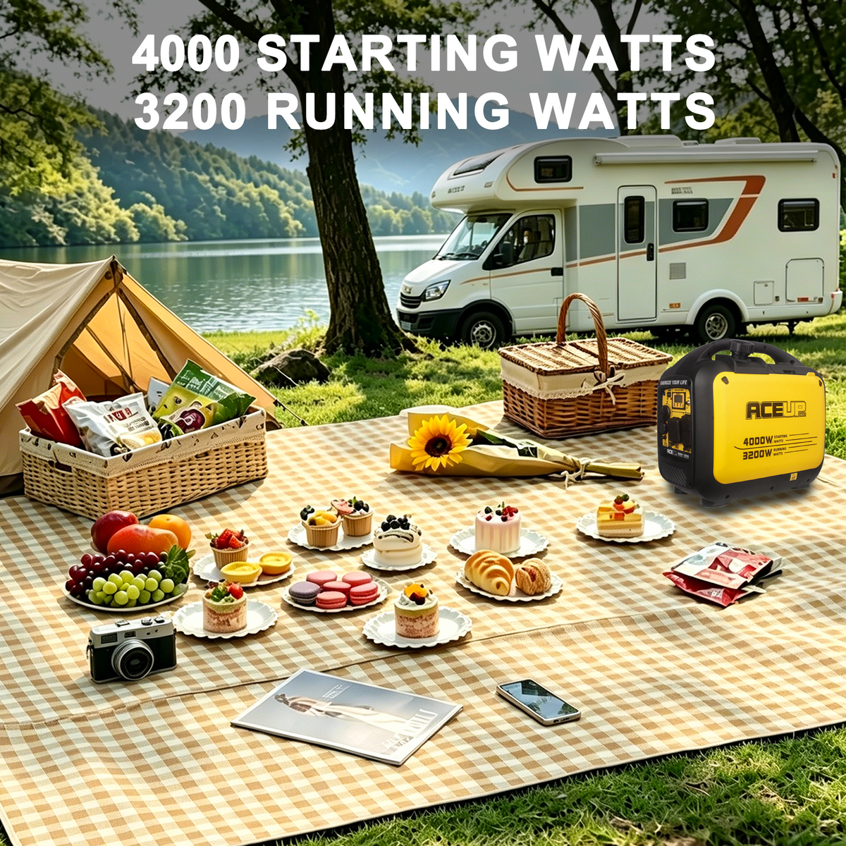 Aceup Energy 4000W Inverter Gasoline Generator, Super Silent and Compact Design for Camping, EMergence Use,Blizzard Hurricane Weather,Clean Power for Sensitive Electronics"