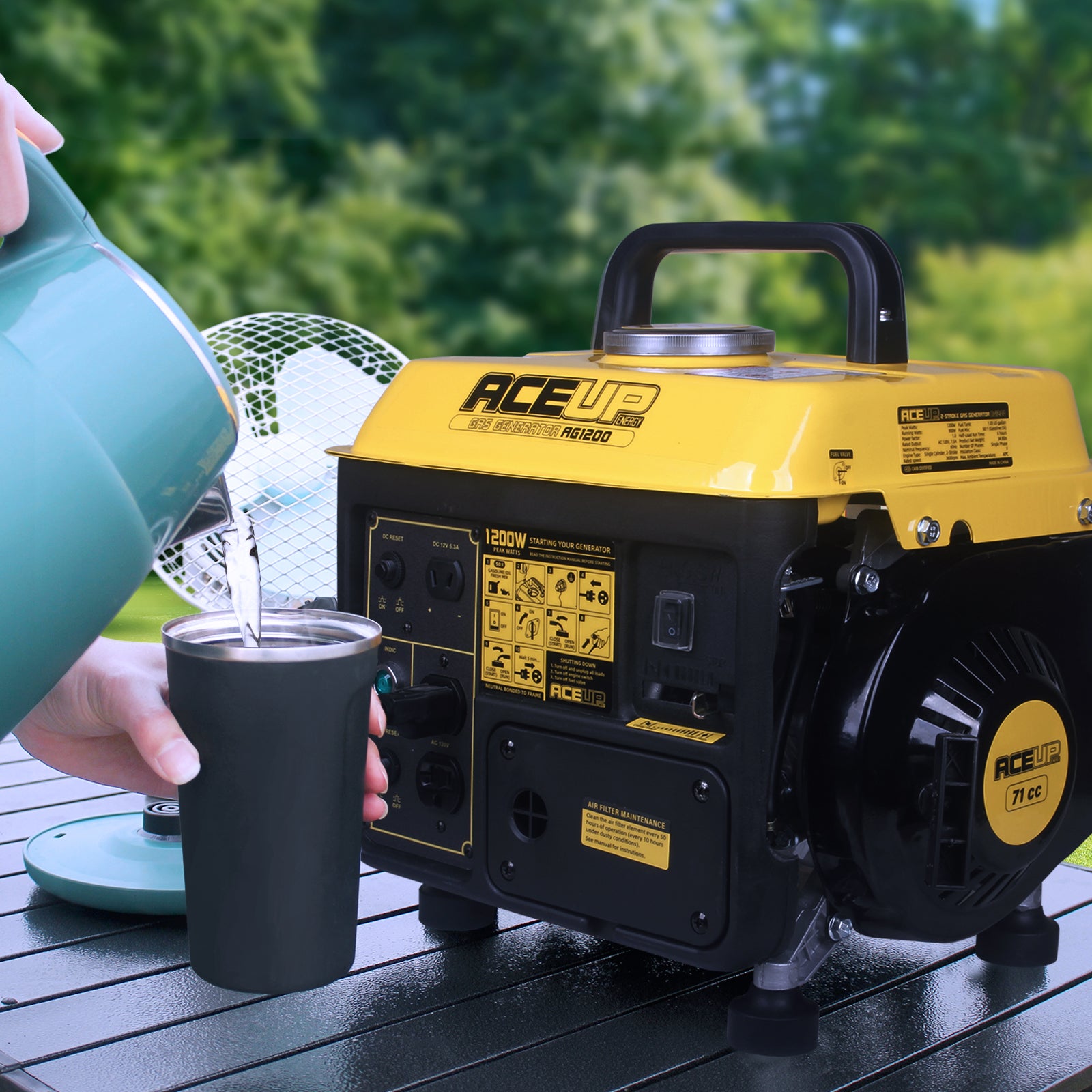 Aceup Energy 1200W 2-Stroke Portable Gas Generator | Small Generator C ...