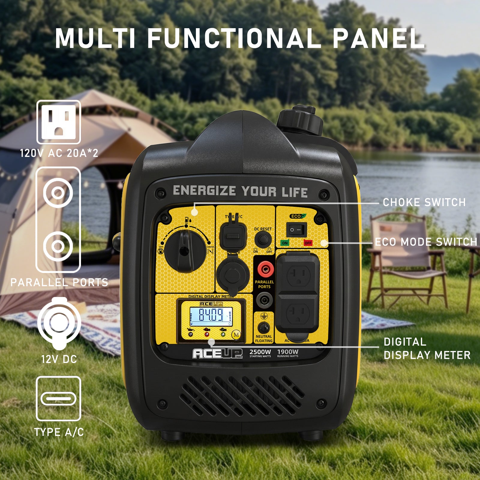 2500W Inverter Gas Generator, Portable & Quiet for Camping,Home,RV Backup Power,4-Stroke,Lightweight