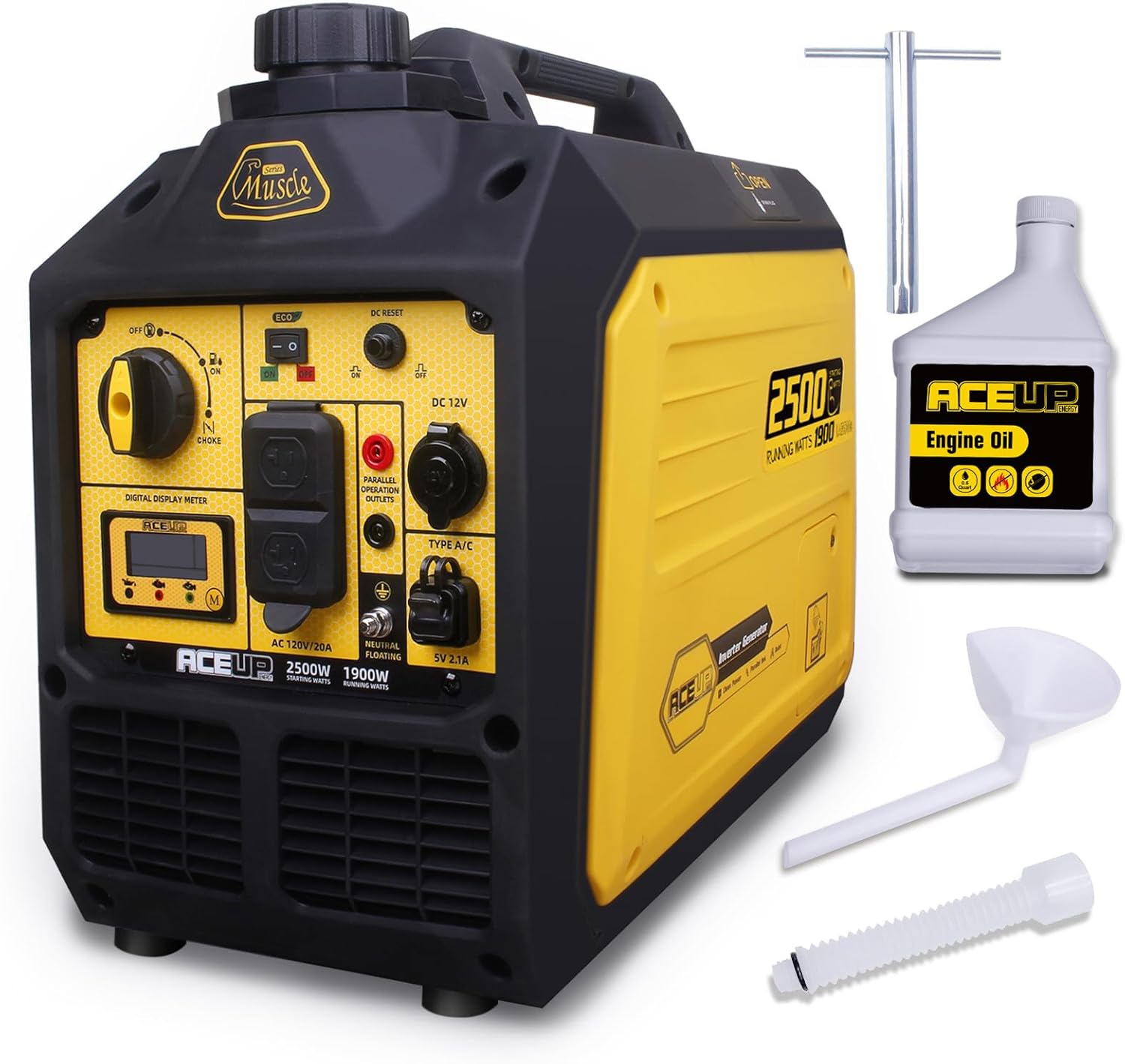 Aceup Energy 2500 Watt Gas Inverter Generator, Super Quiet Portable Ge ...