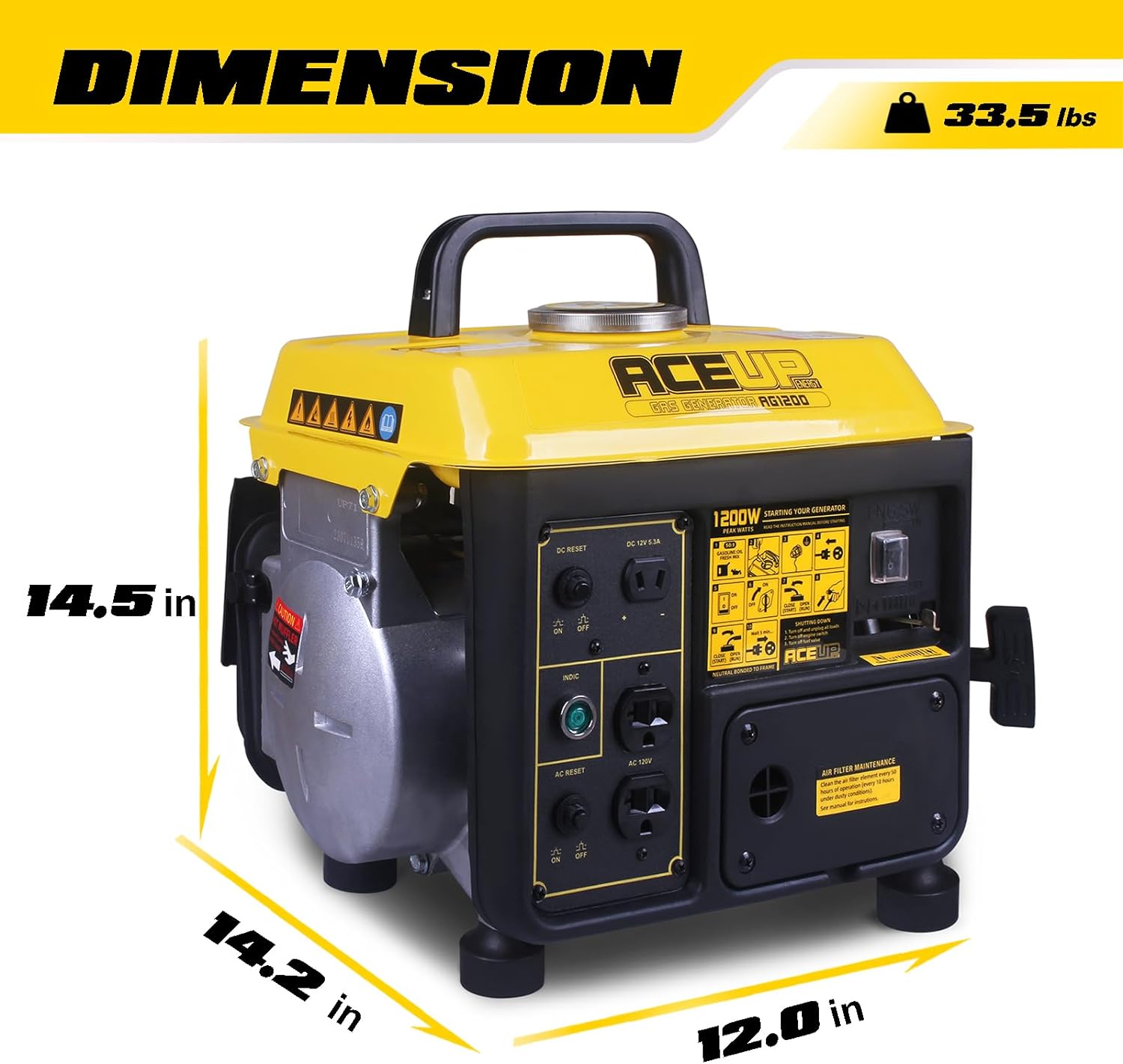 Aceup Energy 1200W 2-Stroke Portable Gas Generator | Small Generator Camping Ultralight, EPA & CARB Compliant-AG1200