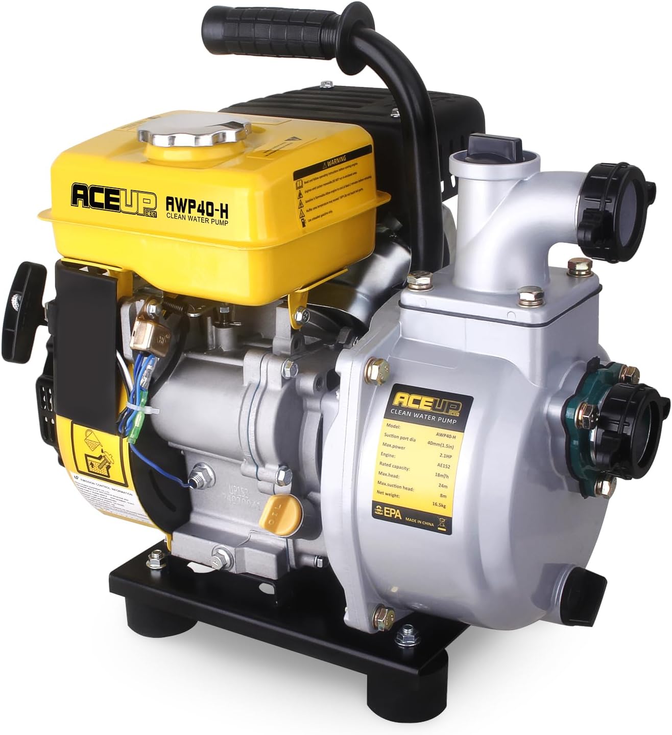 Aceup Energy Gas Water Pump 1.5-Inch with Hose, 79 GPM 79.8cc 2.1 HP Gas Powered Water Pump, Lightweight, EPA Certified