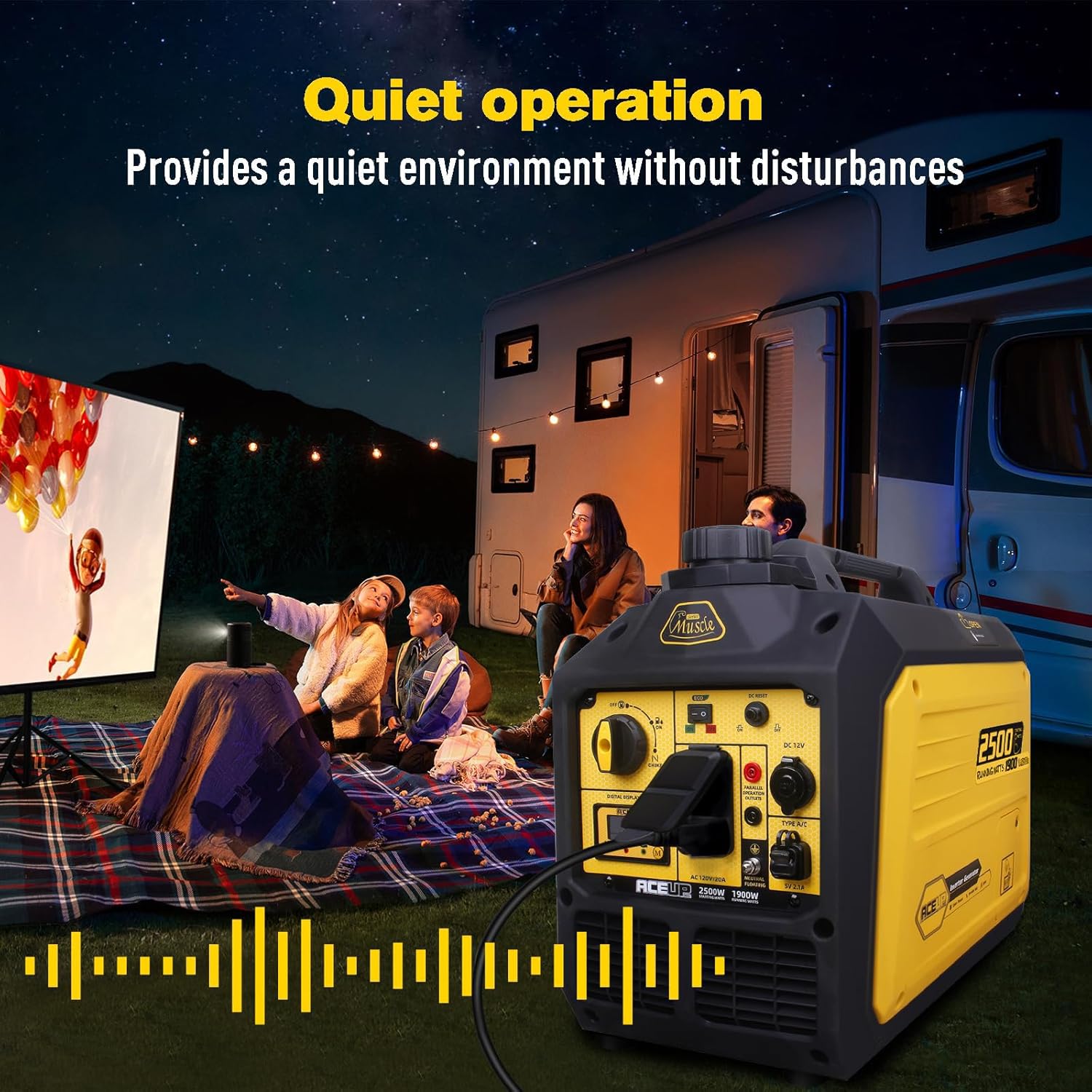 Aceup Energy 2500 Watt Gas Inverter Generator, Super Quiet Portable Generator for Home use, Camping, EPA Compliant - AceupEnergy