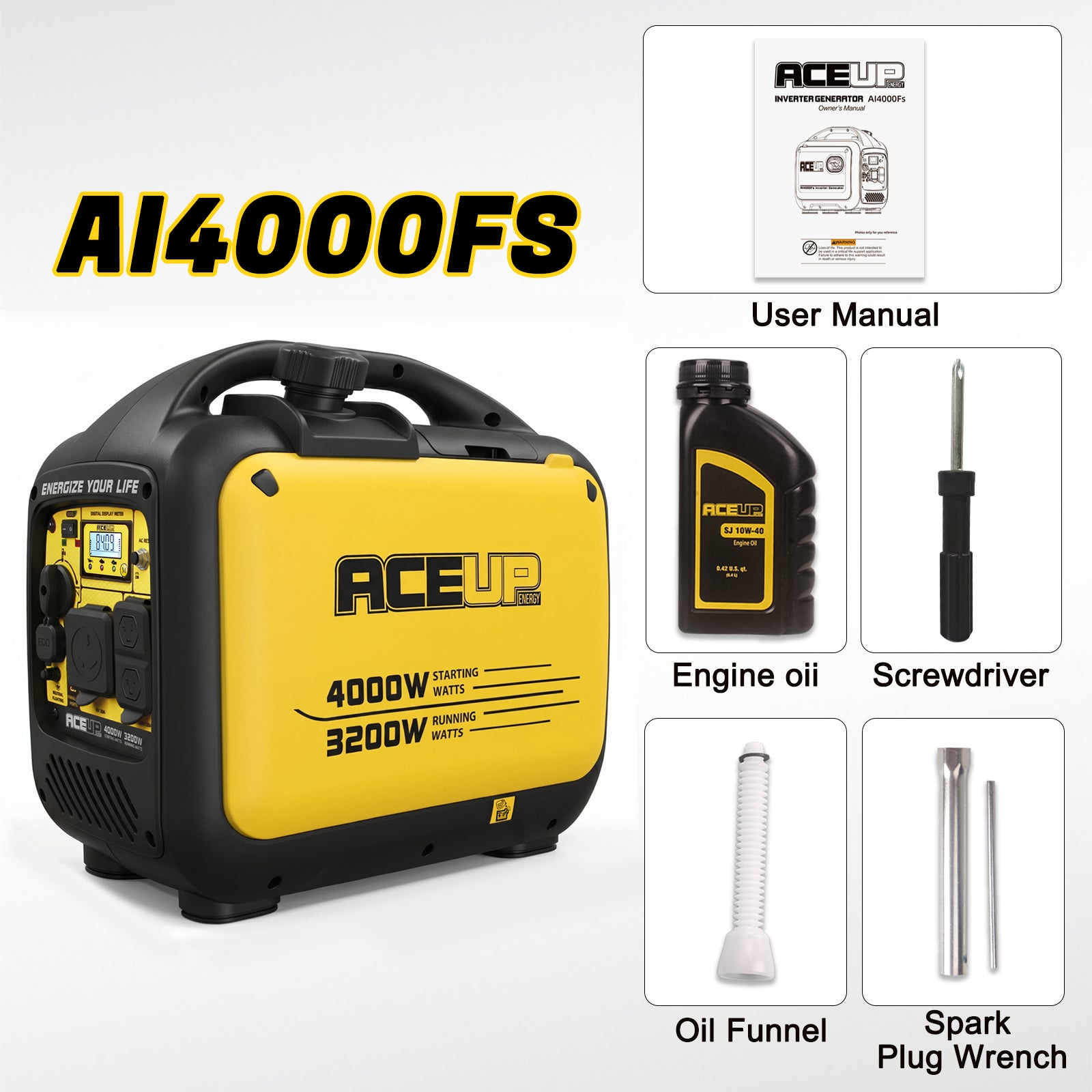 Aceup Energy 4000W Inverter Gasoline Generator, Super Silent and Compact Design for Camping, EMergence Use,Blizzard Hurricane Weather,Clean Power for Sensitive Electronics"