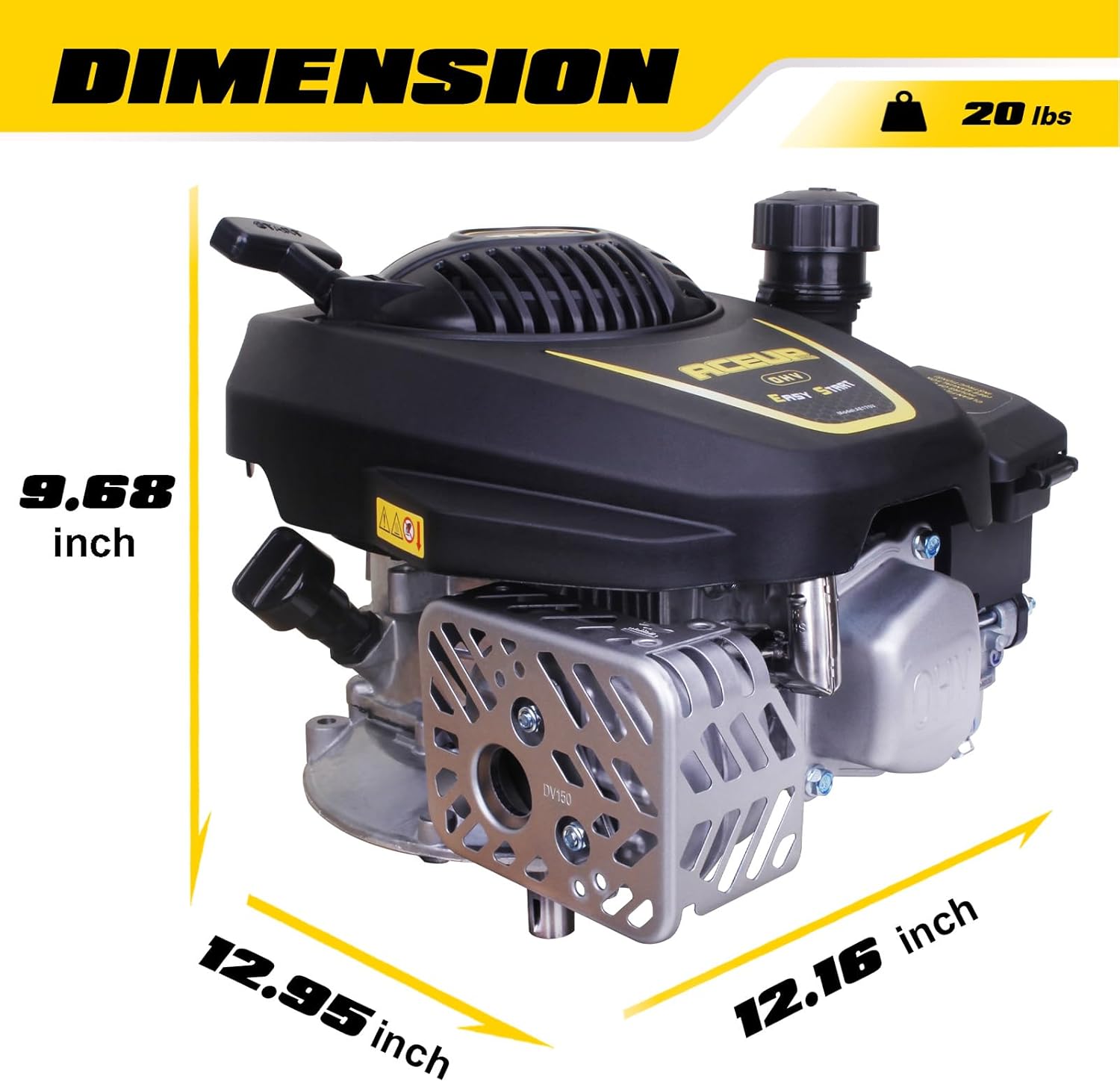 Aceup Energy Gas Engine Vertical Shaft, 4.4HP 173cc 4-Stroke OHV Gas Motor for Lawn Mower, EPA Compliant - AceupEnergy