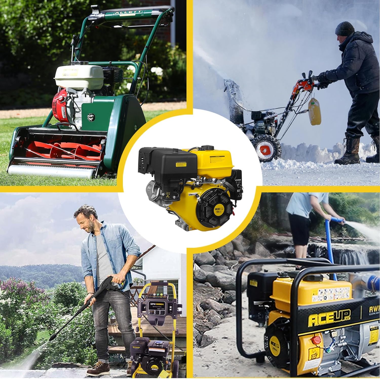 Aceup Energy 15HP 420cc Gas Engine Horizontal Shaft, 4 Stroke OHV Gas Motor with Electric Start, Shaft 1" (25.4mm) Diameter, 3.48" Long, 1/4" Keyway - AceupEnergy