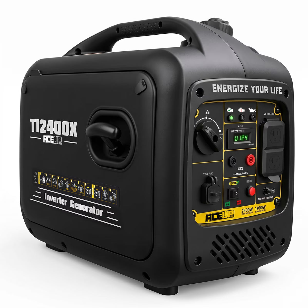 Aceup Energy 2500W Inverter Gasoline Generator, Lightweight & Quiet & Portable for Home Backup,RV Camping,Pure Sine Wave,2500W Peak,1900W Rated|TI2400X