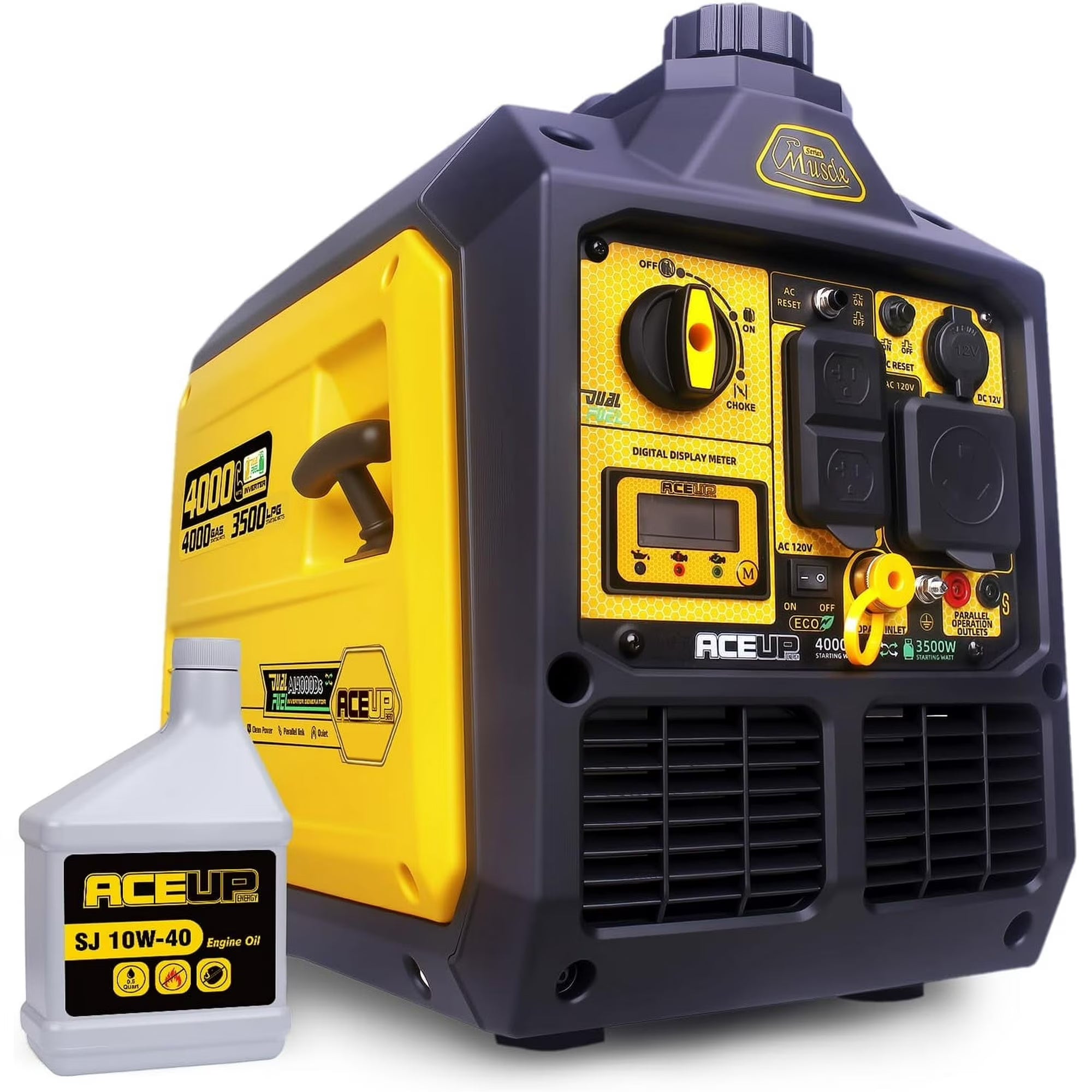 Aceup Energy 4000 Watt Dual Fuel Inverter Generator, Portable Quiet, RV-Ready, EPA Compliant - AceupEnergy