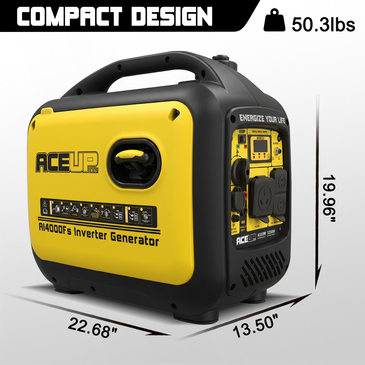 Aceup Energy 4000W Inverter Gasoline Generator, Super Silent and Compact Design for Camping, EMergence Use,Blizzard Hurricane Weather,Clean Power for Sensitive Electronics"