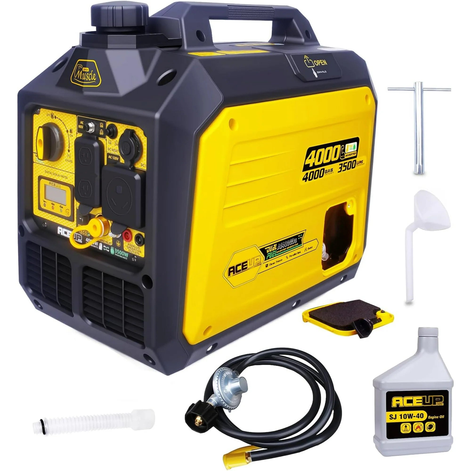 Aceup Energy 4000 Watt Dual Fuel Inverter Generator, Portable Quiet, RV-Ready, EPA Compliant - AceupEnergy