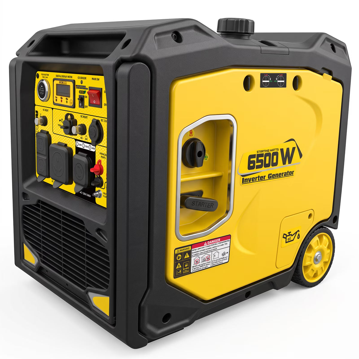 Aceup Energy 6500W Inverter Generator, 5200W Rated, 223cc Gas Powered, Electric Start, CO Sensor, EPA Compliant for Home & RV Camping - AceupEnergy